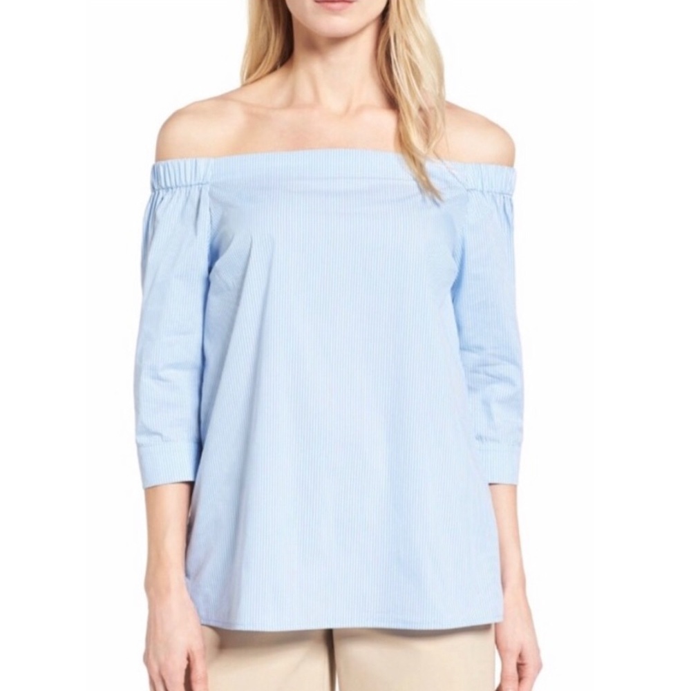 Halogen off the shoulder striped blouse